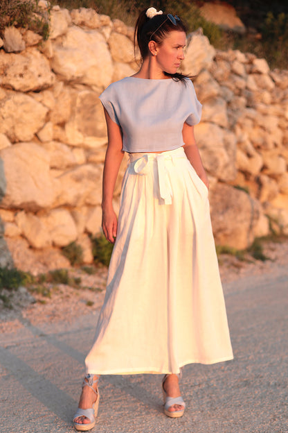 Linen wide trousers