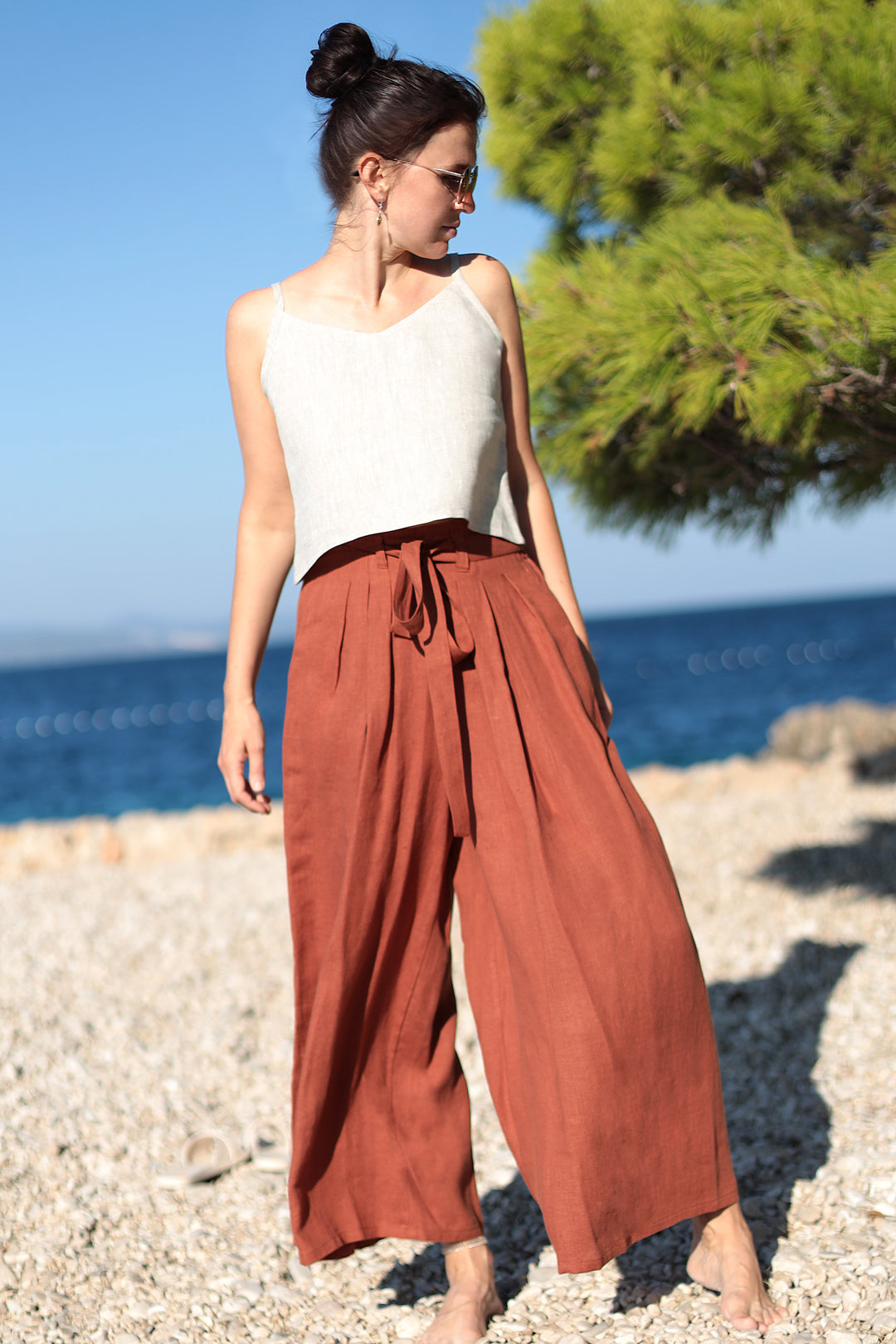 Linen wide trousers