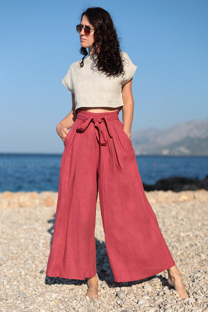 Linen wide trousers