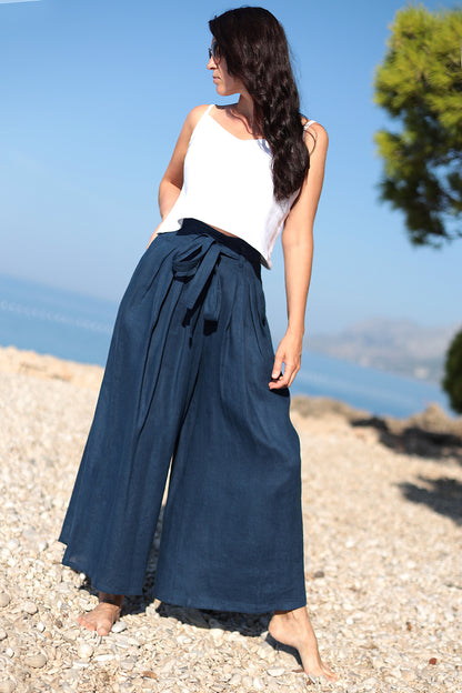 Linen wide trousers