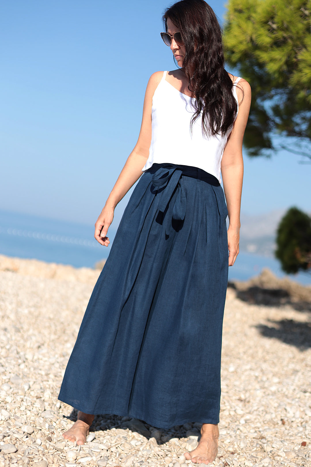 Linen wide trousers