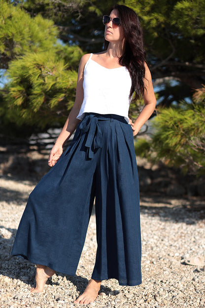 Linen wide trousers