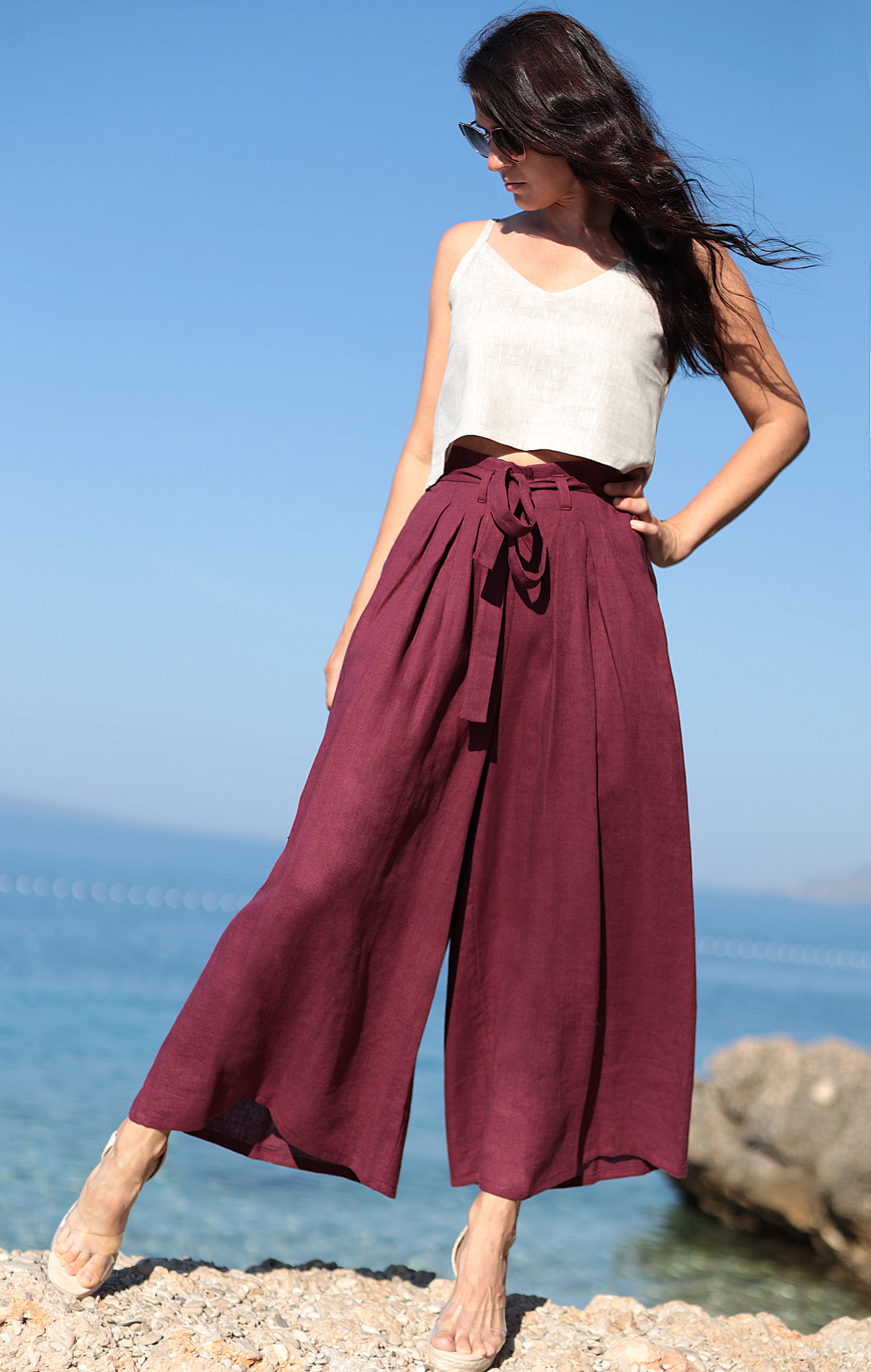 Linen wide trousers