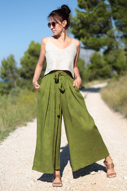 Linen wide trousers