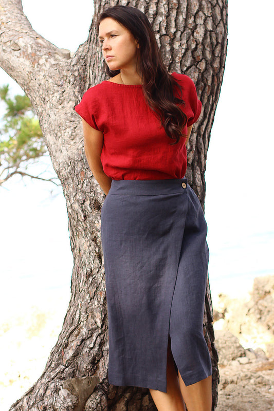 , red linen skirts 