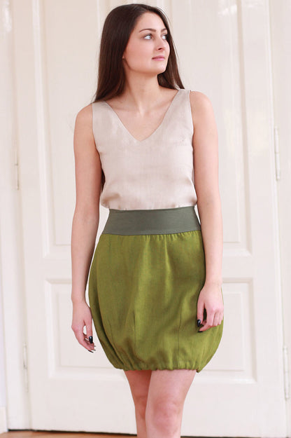 Sporty linen skirt with elastic waist