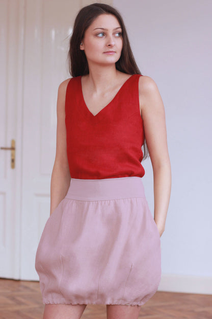 Sporty linen skirt with elastic waist