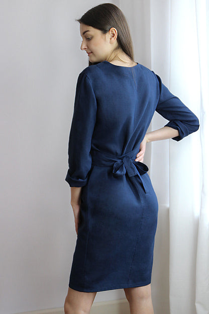 Long sleeve wrap linen dress